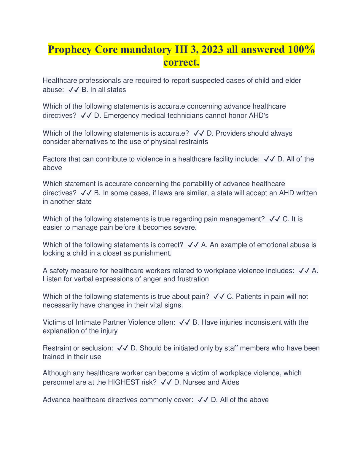 Prophecy Core mandatory III 3 2022